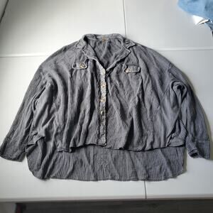 FP ONE Scout Jacket Shirt Women Small Waffle Knit Button Front Ruffle Tunic Top